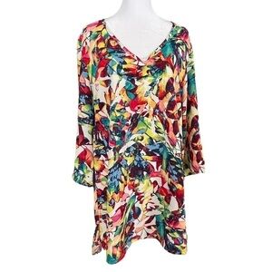 J Valdi Colorful Vneck 3/4 Sleeve Coverup Size Medium